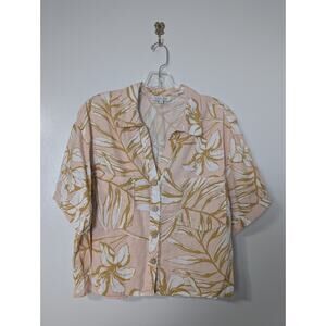 Rachel Zoe Size XL Linen Blend Button Up Cropped Shirt Short Sleeve Hawaiian
